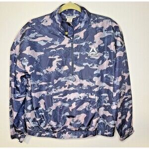 Reebok Windbreaker Blue Pink Camo 1/2 Zip Womens Jacket Coat Sz Medium
